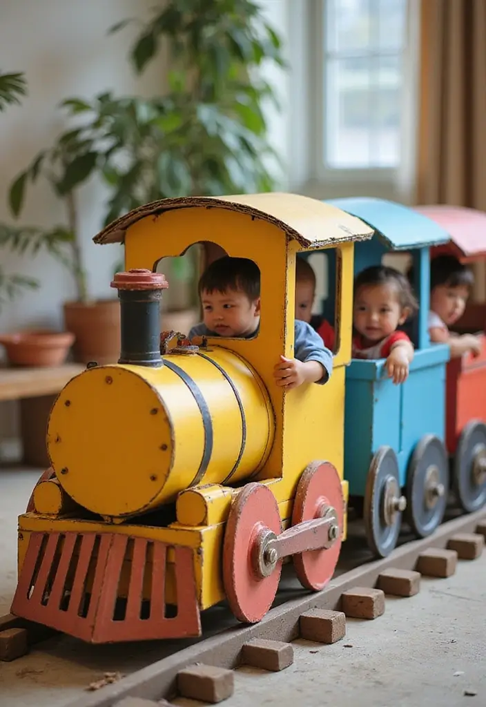 25 Cardboard Crafts for Kids That Turn Boxes into Adventures - 6. Cardboard Train Set