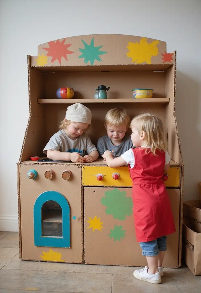 25 Cardboard Crafts for Kids That Turn Boxes into Adventures - 7. Cardboard Play Kitchen