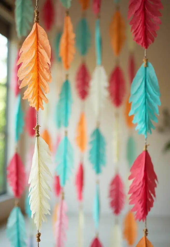 25 Paper Chain Decorations DIY Ideas for Every Occasion - 25. Bohemian Style Feather Chains