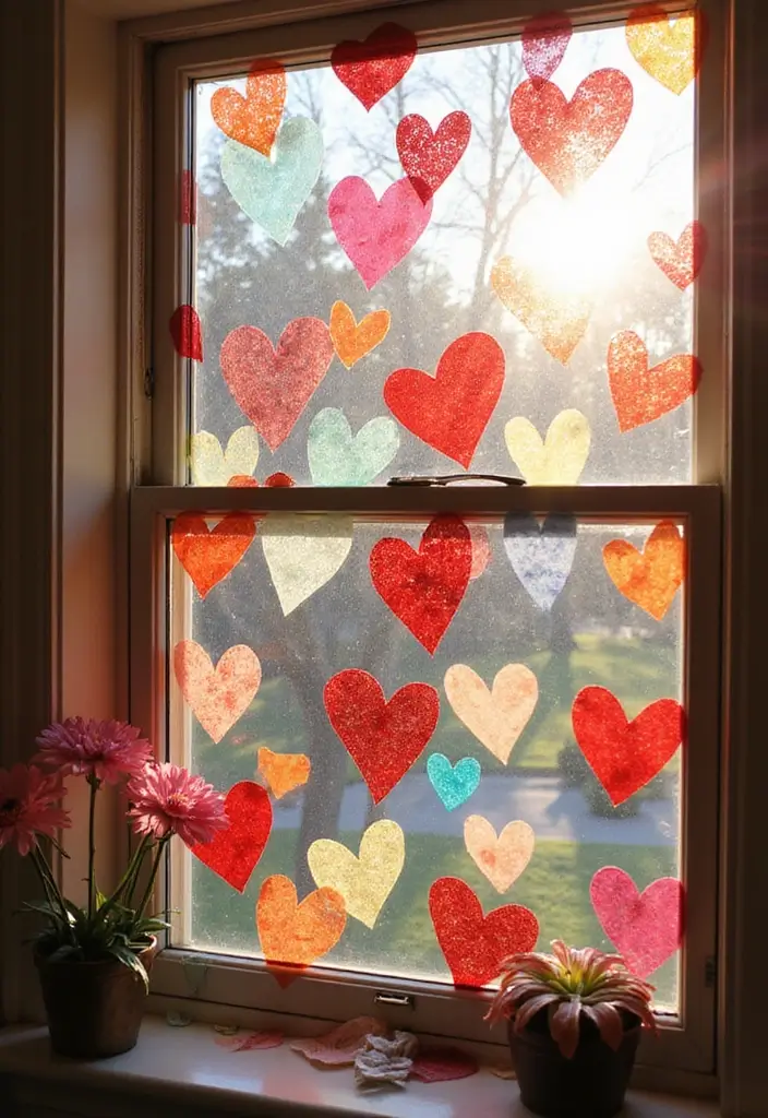 25 Paper Heart Crafts DIY Projects That Spread Love - 10. Heart Window Clings
