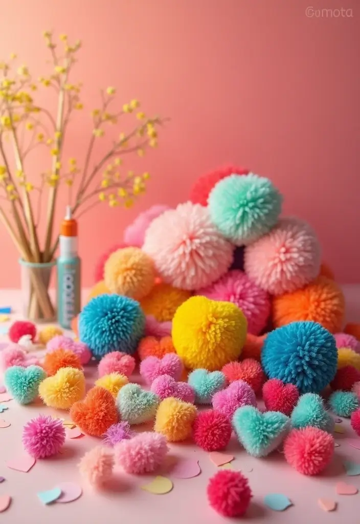 25 Paper Heart Crafts DIY Projects That Spread Love - 22. Heart-Shaped Pom Poms
