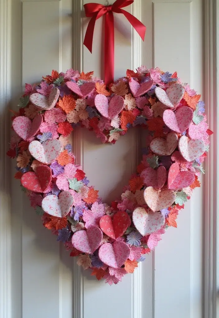 25 Paper Heart Crafts DIY Projects That Spread Love - 6. Heart Wreath Decoration