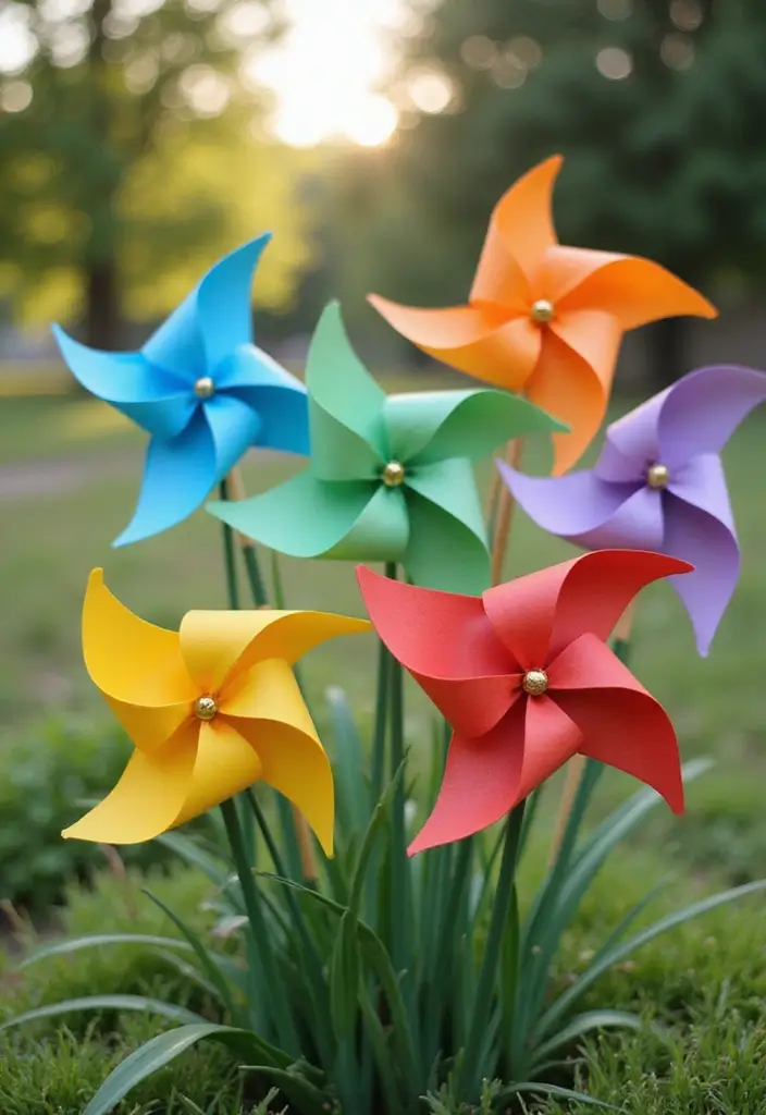 25 Paper Rainbow Crafts DIY Ideas Full of Color and Fun - 16. Rainbow Pinwheels