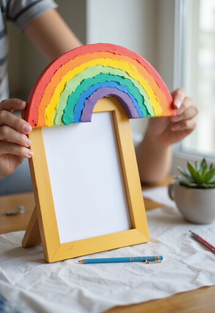 25 Paper Rainbow Crafts DIY Ideas Full of Color and Fun - 19. Rainbow Photo Frame
