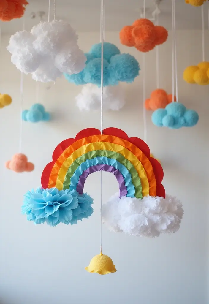 25 Paper Rainbow Crafts DIY Ideas Full of Color and Fun - 3. Paper Rainbows with Clouds