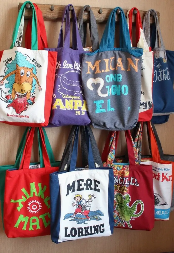 25 School Crafts DIY Ideas That Make Classroom Time Creative - 6. Upcycled T-Shirt Tote Bags
