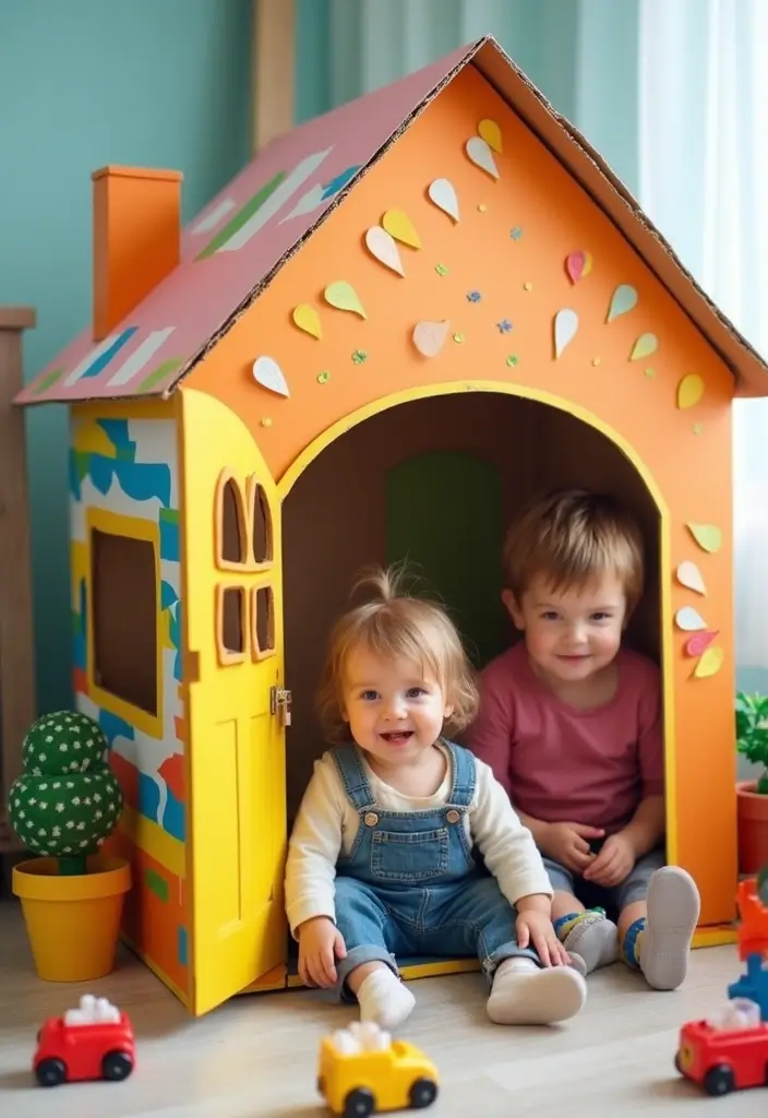 26 DIY Crafts for Toddlers That Are Safe, Simple, and Adorable - 17. Cardboard Box Playhouse