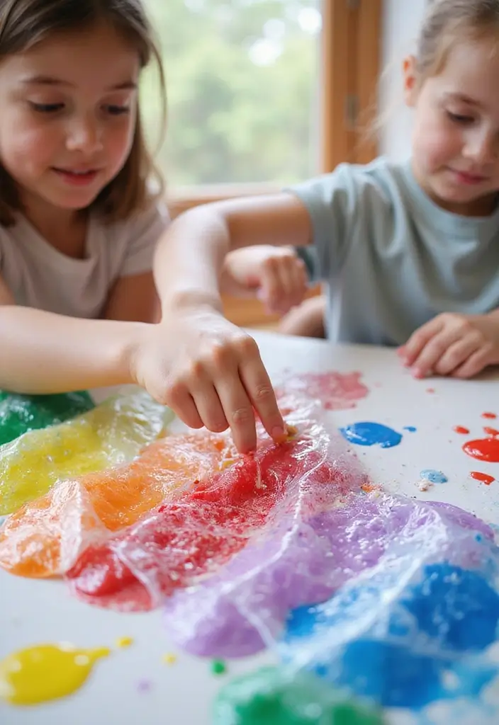 26 Fun DIY for Kids Activities That Combine Play and Learning - 1. Rainbow Bubble Wrap Printing
