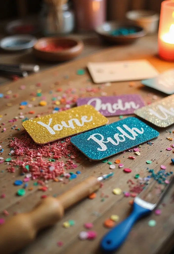 26 Paper Name Tag DIY Projects That Look Cute and Custom - 14. Glittery Glam Tags