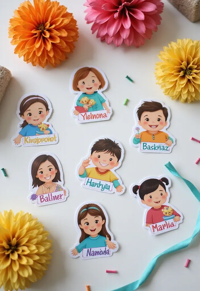 26 Paper Name Tag DIY Projects That Look Cute and Custom - 25. Personalized Photo Stickers Tags