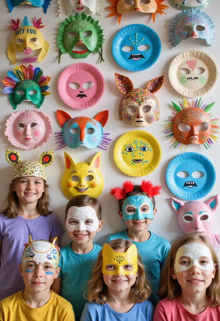 26 Preschool Crafts DIY Ideas That Help Build Early Skills - 6. Paper Plate Masks