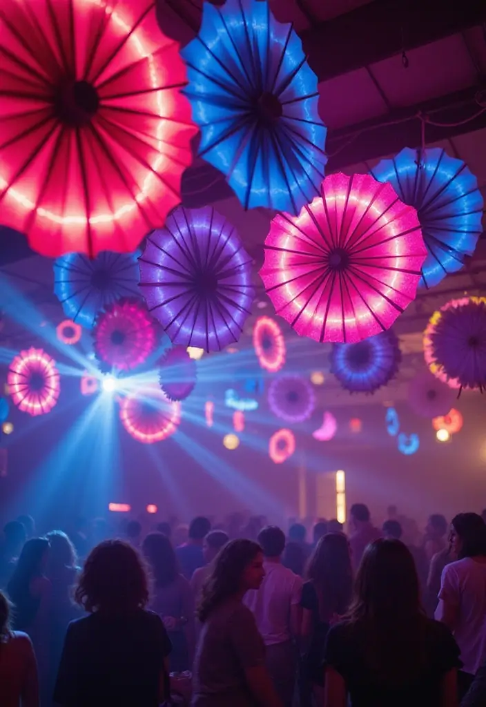 27 Paper Fan Decoration DIY Ideas for Parties and Events - 10. Neon Party Fans