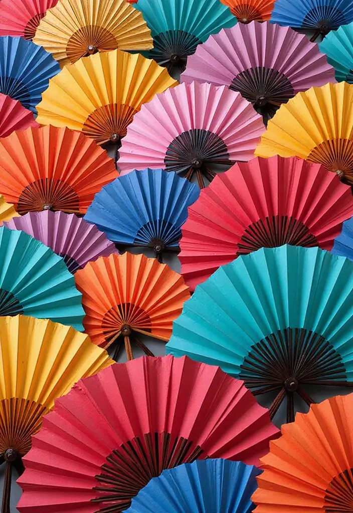 27 Paper Fan Decoration DIY Ideas for Parties and Events - 4. Geometric Pattern Fans