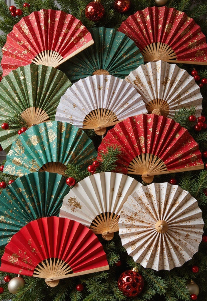 27 Paper Fan Decoration DIY Ideas for Parties and Events - 6. Seasonal Holiday Fans