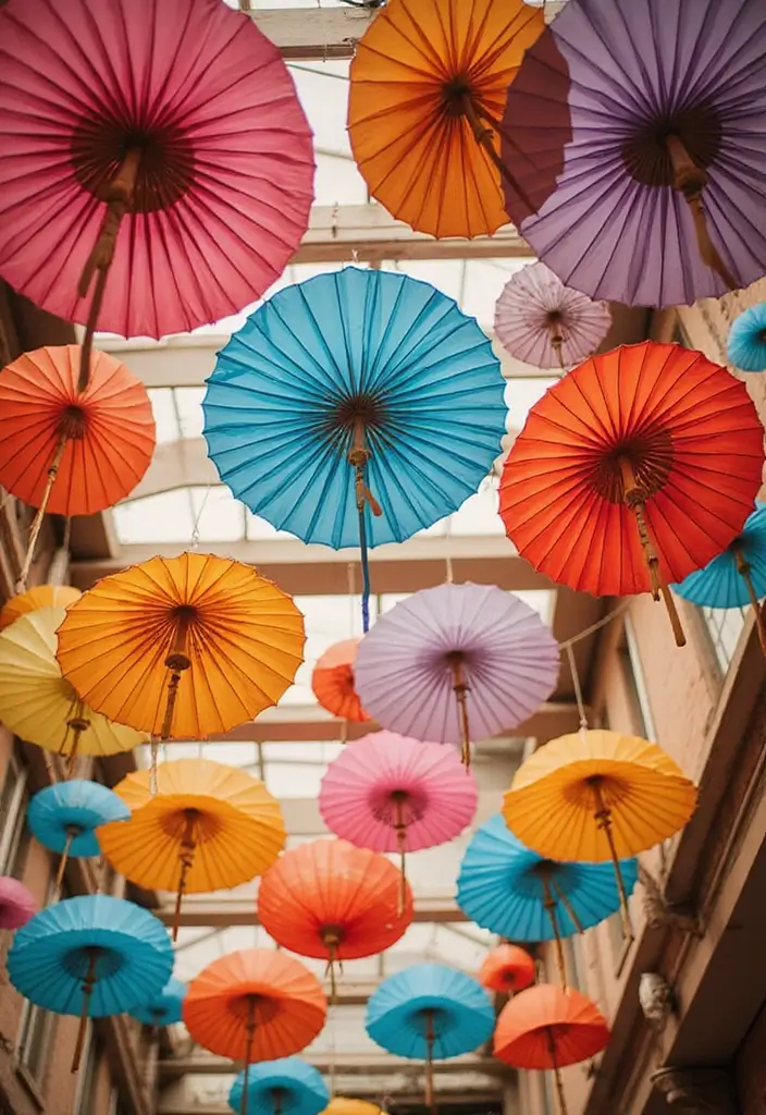 27 Paper Fan Decoration DIY Ideas for Parties and Events - 8. Colorful Hanging Fans