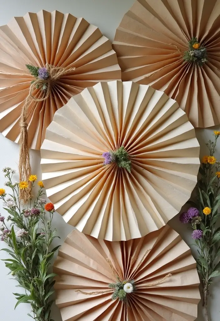 27 Paper Fan Decoration DIY Ideas for Parties and Events - 9. Rustic Brown Paper Fans