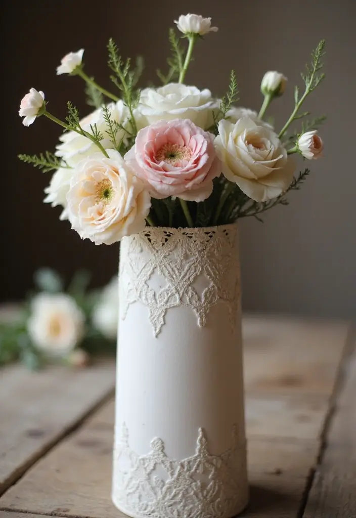 27 Paper Vase Crafts DIY Ideas for Elegant Handmade Decor - 12. Decorative Paper Vases with Lace