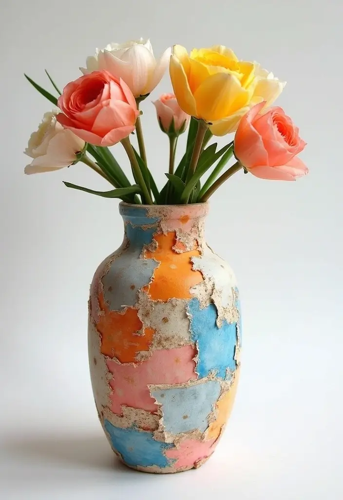 27 Paper Vase Crafts DIY Ideas for Elegant Handmade Decor - 17. Ripped Paper Collage Vases