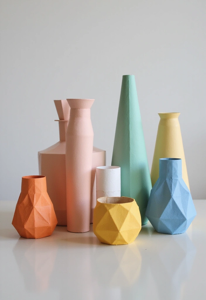 27 Paper Vase Crafts DIY Ideas for Elegant Handmade Decor - 19. Geometric Paper Vases