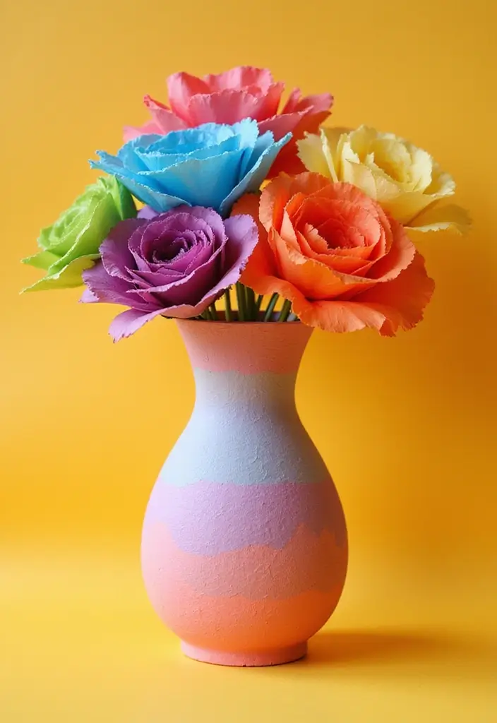 27 Paper Vase Crafts DIY Ideas for Elegant Handmade Decor - 2. Colorful Paper Mache Vases