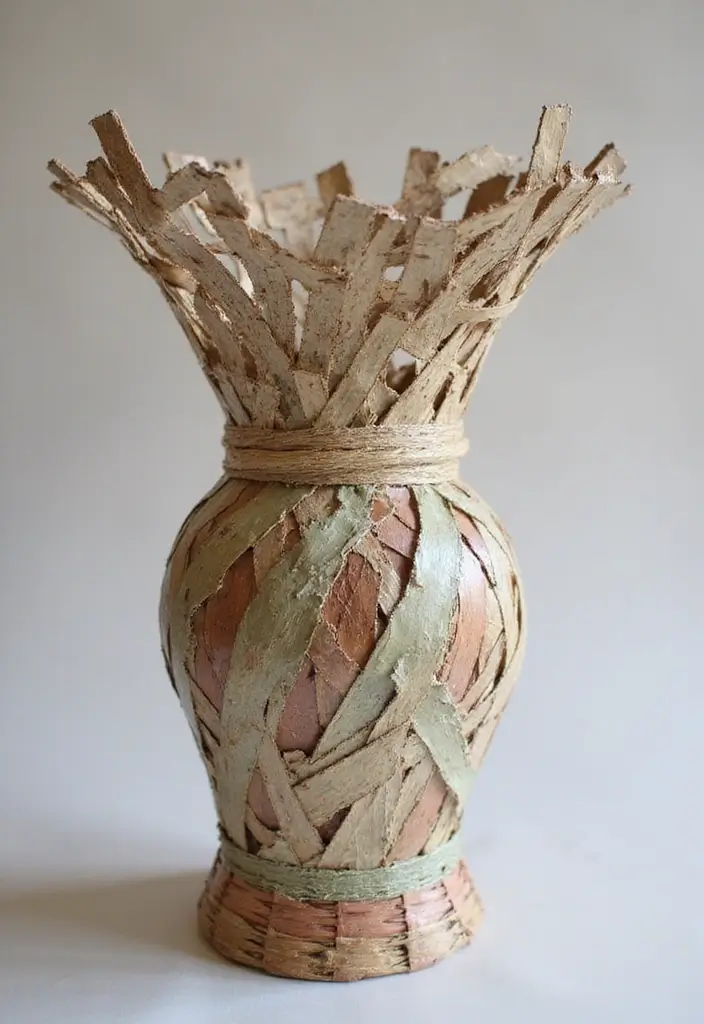 27 Paper Vase Crafts DIY Ideas for Elegant Handmade Decor - 9. Woven Paper Vases