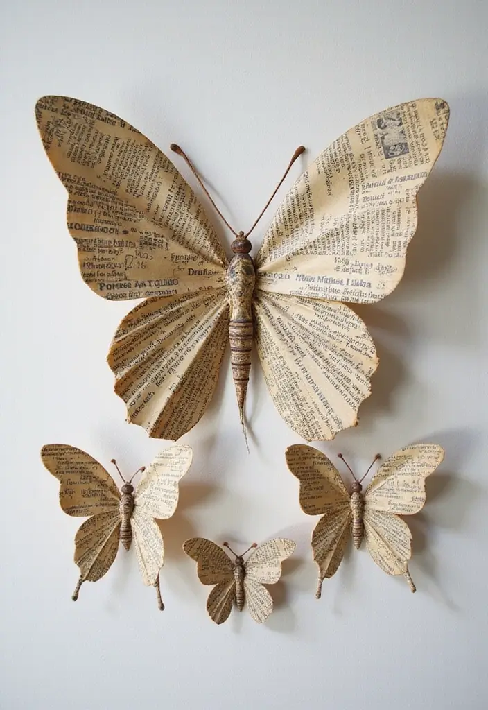 28 Paper Butterflies DIY Designs That Add Whimsy to Walls - 19. Upcycled Butterfly Art