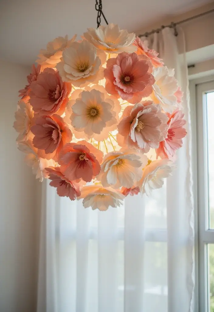 28 Paper Flower Making DIY Ideas for Lovely Home Décor - 23. Dreamy Paper Flower Chandelier