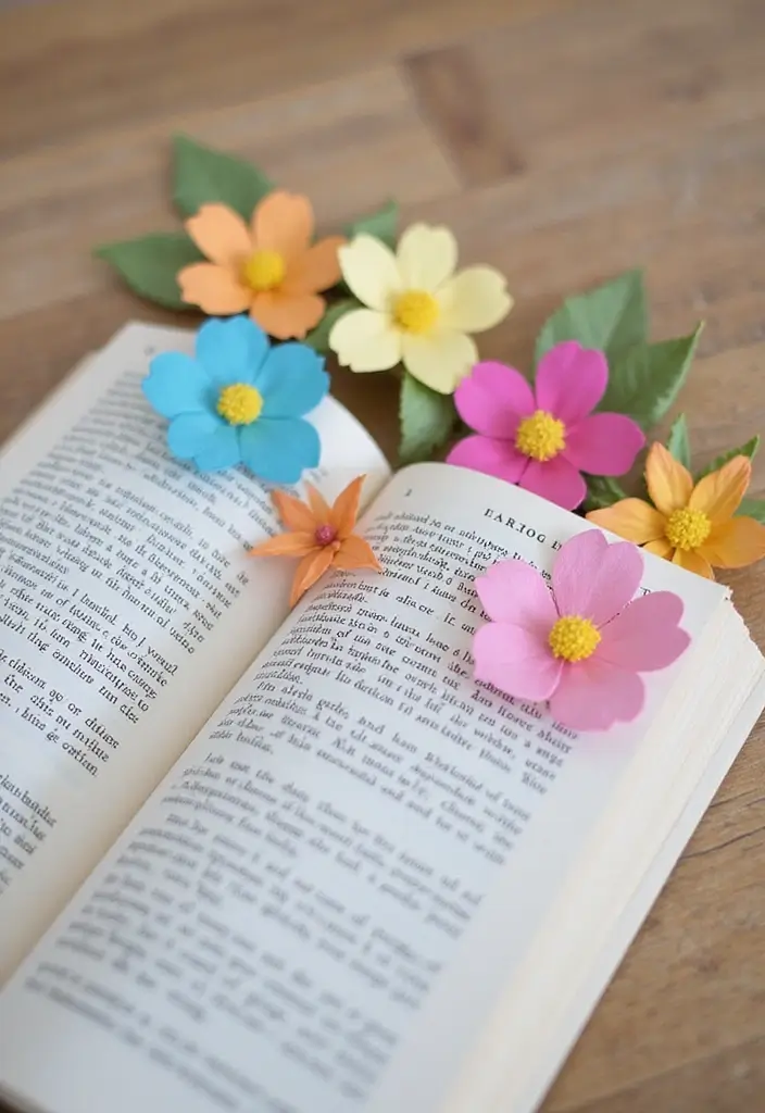 28 Paper Flower Making DIY Ideas for Lovely Home Décor - 27. Adorable Paper Flower Bookmarks