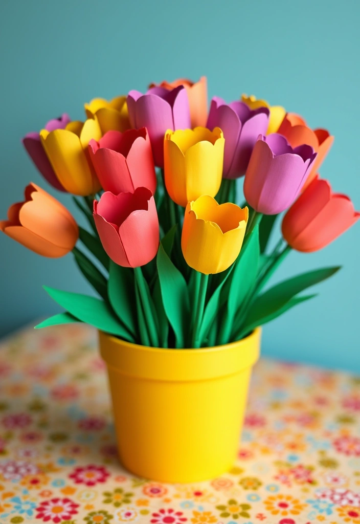 28 Paper Flower Making DIY Ideas for Lovely Home Décor - 8. Colorful Paper Tulips