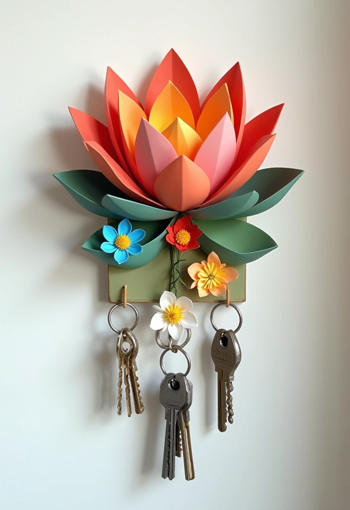 28 Paper Lotus Flower DIY Projects That Radiate Serenity - 27. Lotus Flower Key Holder