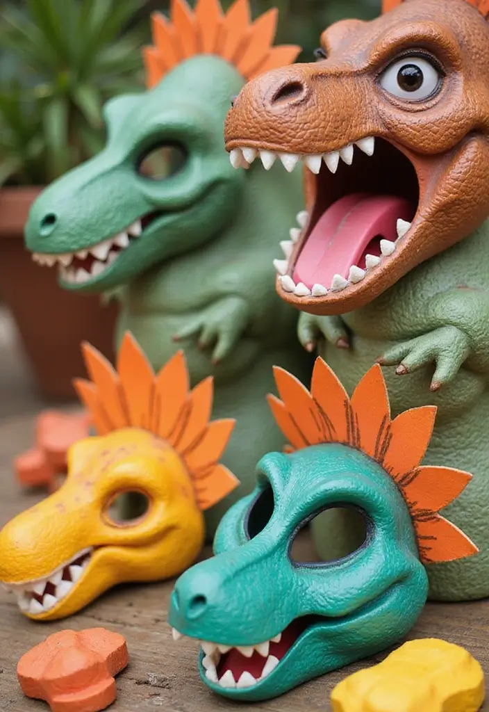 28 Paper Mask Crafts DIY Ideas for Parties and Cosplay Fun - 13. Dinosaur Roar Masks