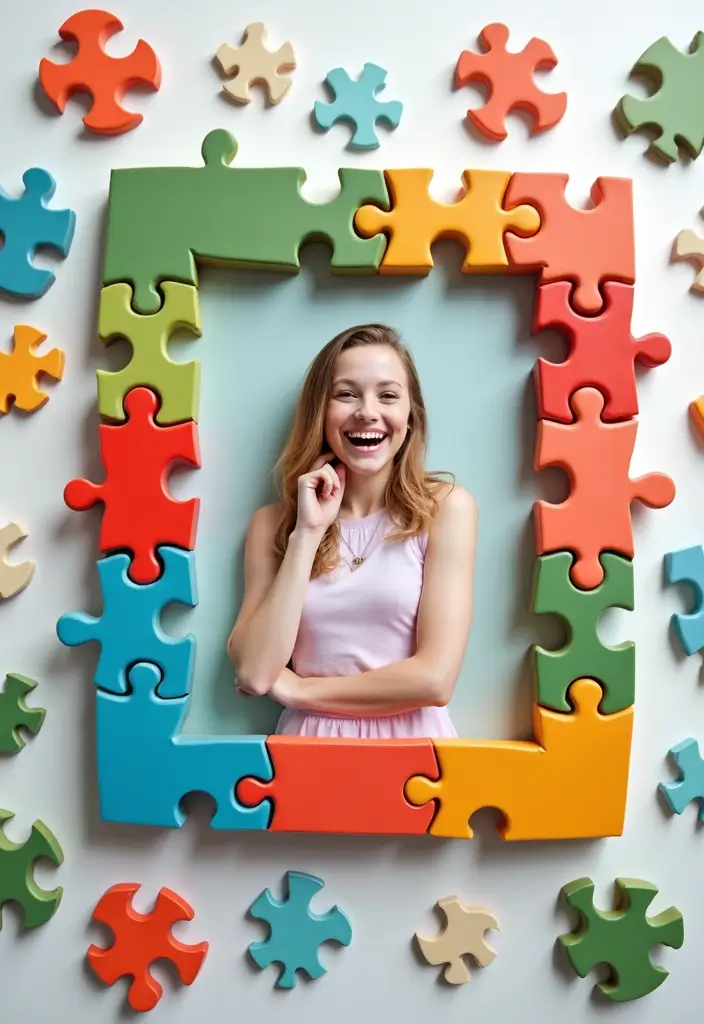 28 Paper Photo Frame DIY Ideas That Capture Memories Beautifully - 21. Puzzle Piece Frame