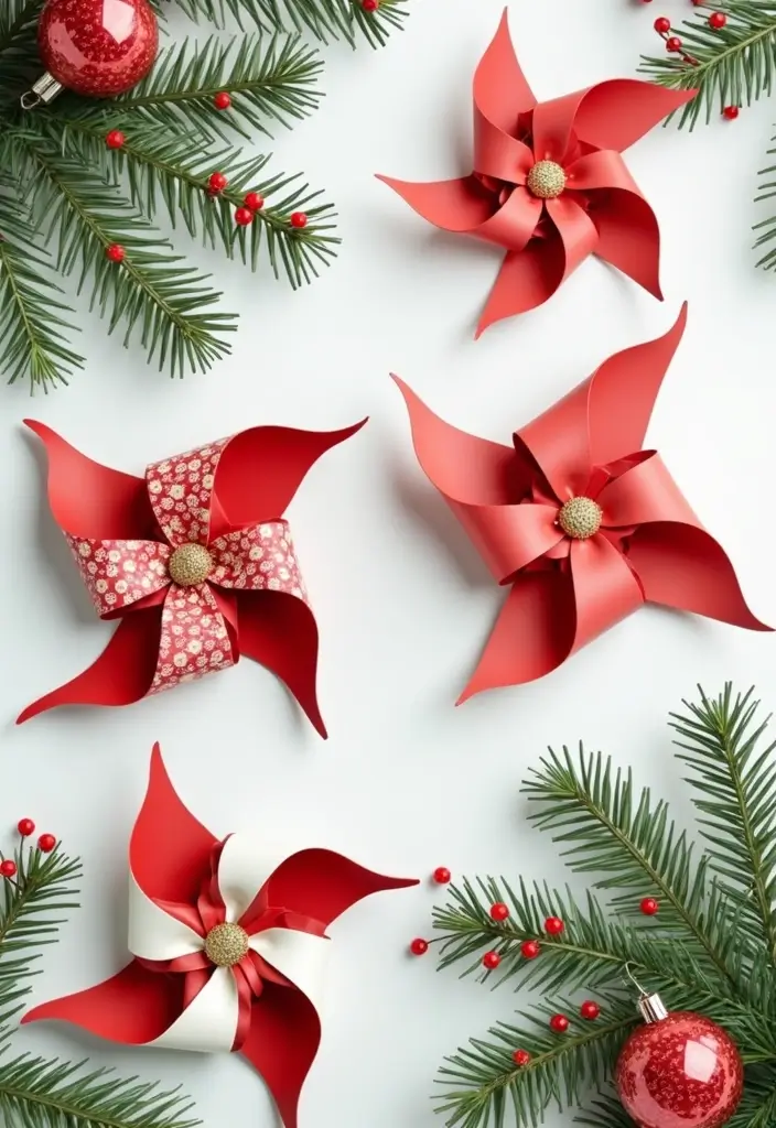 28 Paper Pinwheel DIY Ideas That Spin with Joy - 24. Festive Holiday Pinwheels