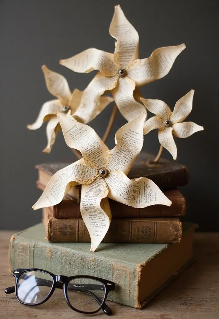 28 Paper Pinwheel DIY Ideas That Spin with Joy - 9. Upcycled Book Page Pinwheels