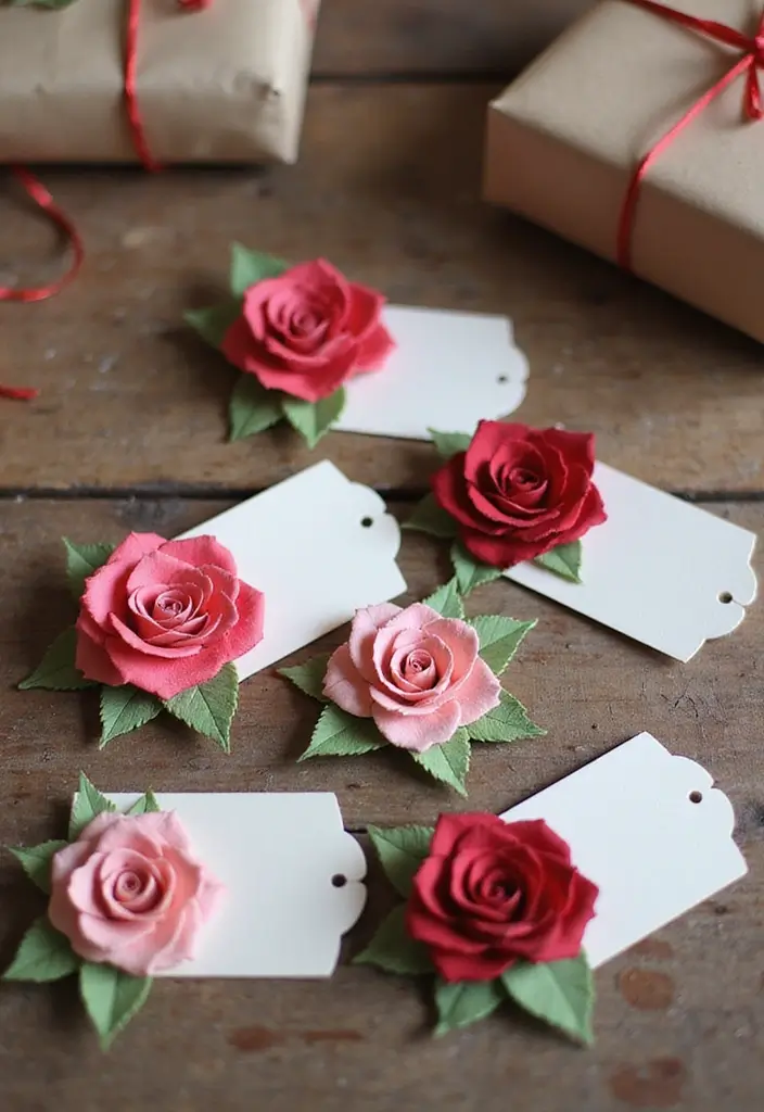 28 Paper Roses DIY Tutorial Ideas That Look Real and Romantic - 13. Paper Rose Gift Tags