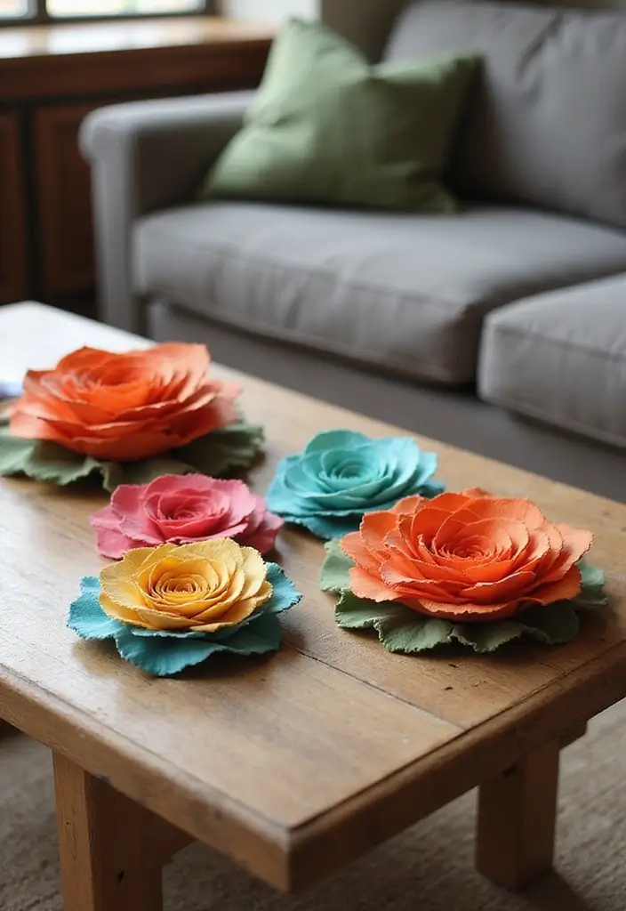 28 Paper Roses DIY Tutorial Ideas That Look Real and Romantic - 14. Handcrafted Paper Rose Coasters