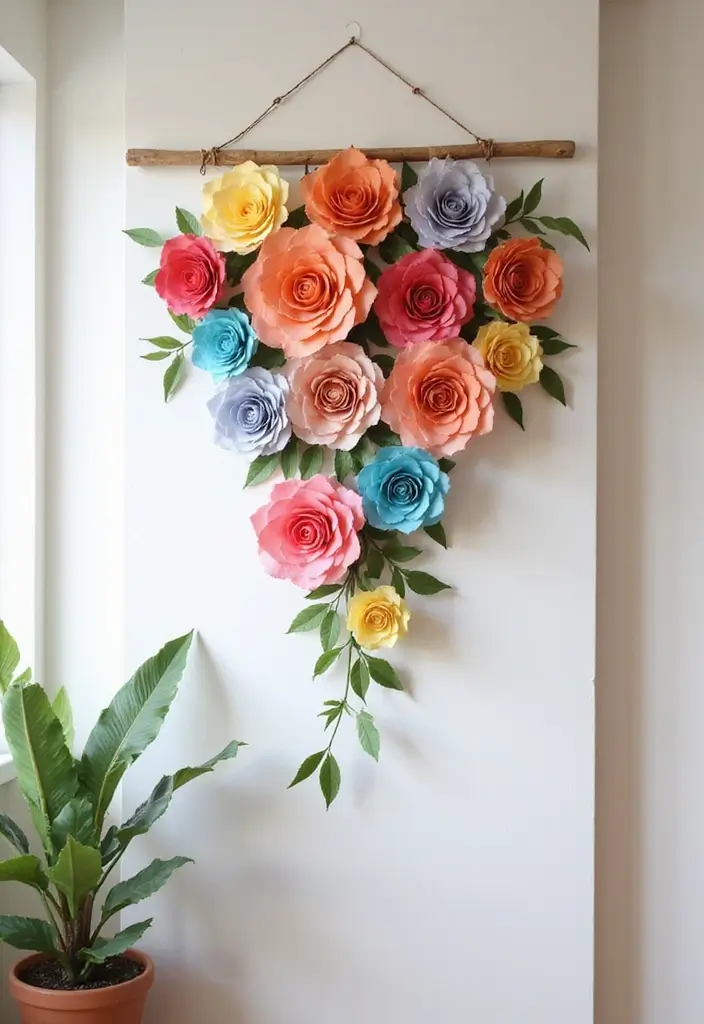 28 Paper Roses DIY Tutorial Ideas That Look Real and Romantic - 15. Paper Rose Wall Hanging