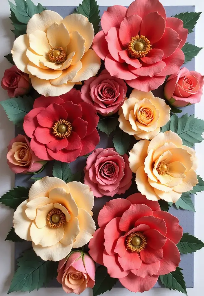 28 Paper Roses DIY Tutorial Ideas That Look Real and Romantic - 17. Paper Rose Wall Art Collage