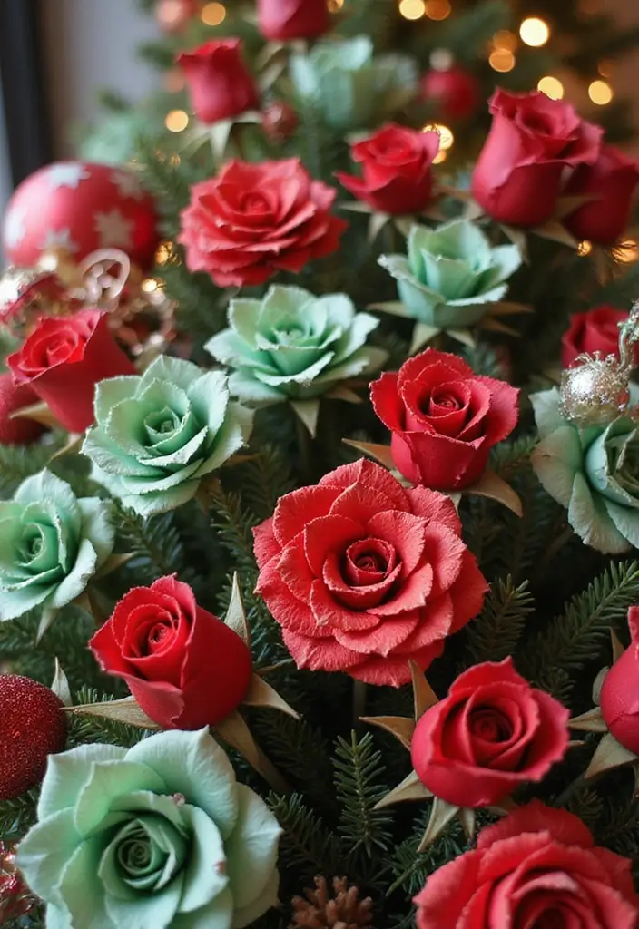 28 Paper Roses DIY Tutorial Ideas That Look Real and Romantic - 18. Holiday-Themed Paper Roses
