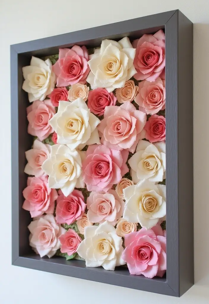28 Paper Roses DIY Tutorial Ideas That Look Real and Romantic - 9. Framed Paper Roses