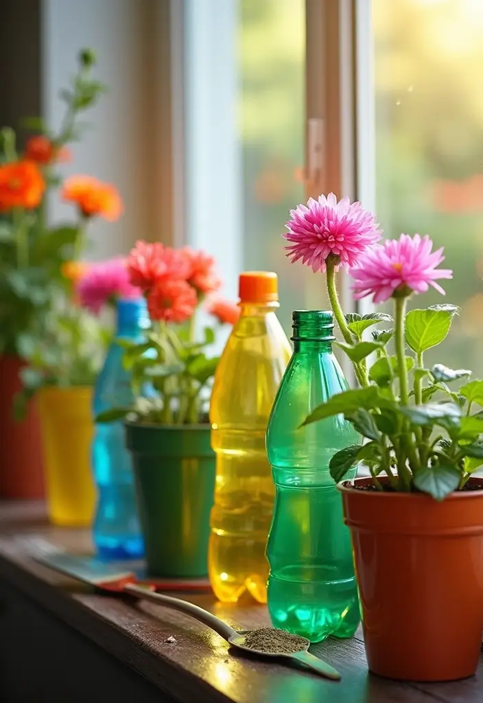 28 Recycled Kids Crafts DIY Projects That Teach Eco Creativity - 9. Plastic Bottle Planters