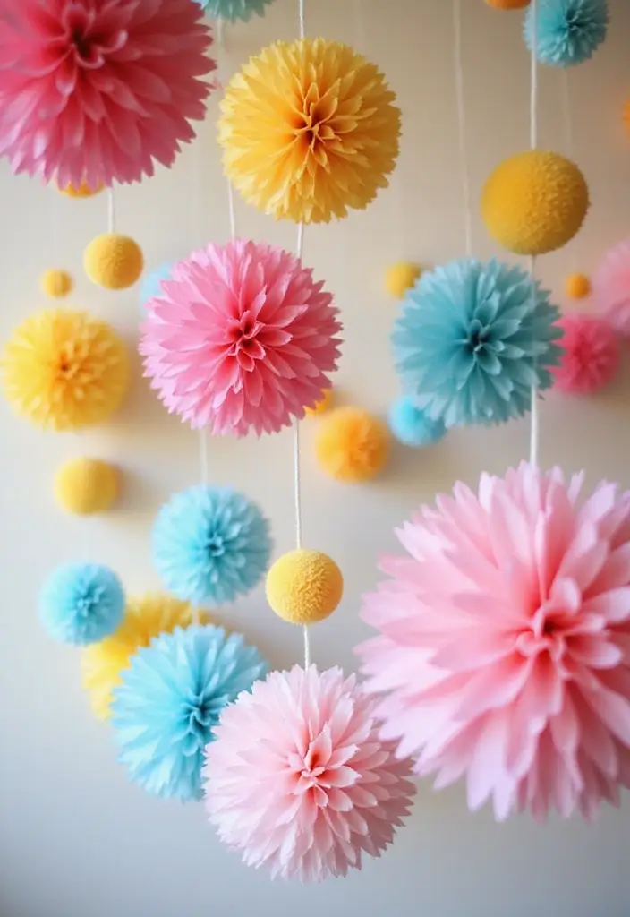 29 DIY Paper Garland Ideas That Add Festive Flair - 20. Pom-Pom Paper Garland
