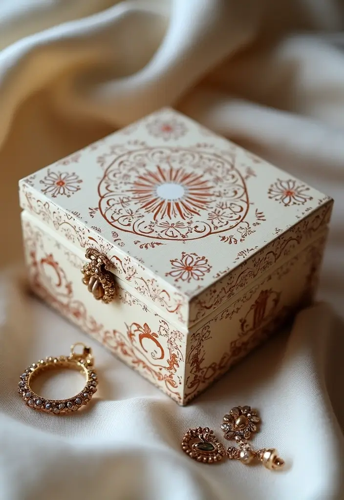 29 DIY Paper Jewelry Box Ideas That Combine Beauty and Function - 19. Stencil Art Jewelry Box