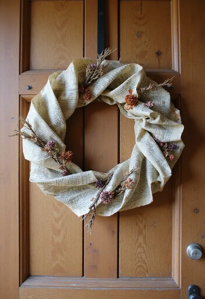 29 DIY Paper Wreath Designs That Add Charm to Any Door - 1. Vintage Newsprint Charm