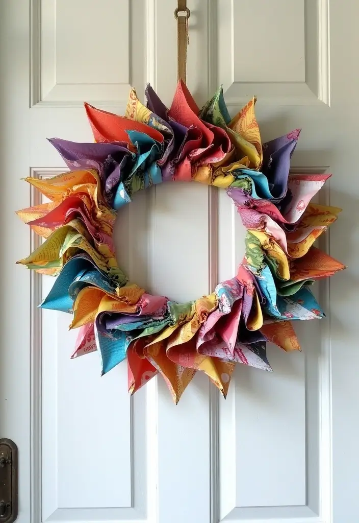 29 DIY Paper Wreath Designs That Add Charm to Any Door - 2. Colorful Magazine Explosion