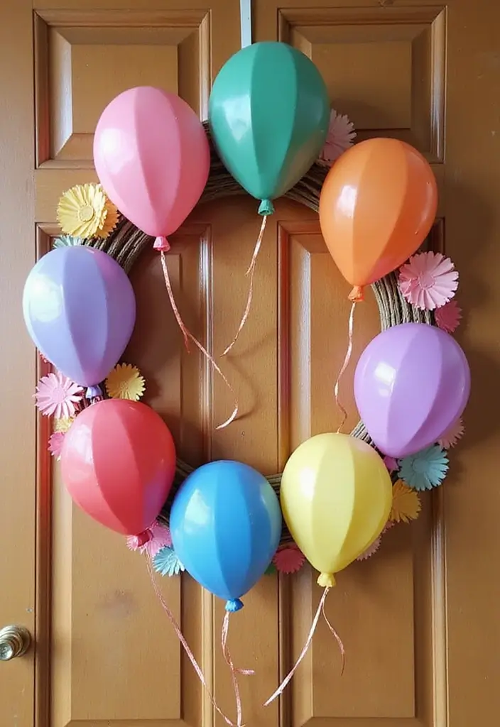 29 DIY Paper Wreath Designs That Add Charm to Any Door - 25. Whimsical Balloon Wreath