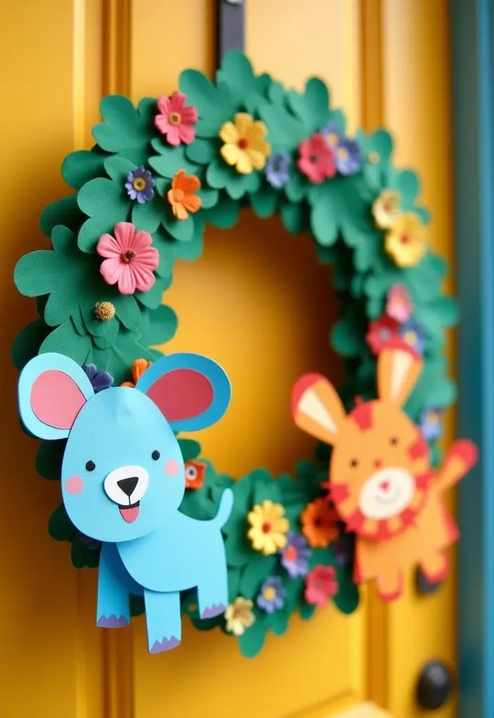 29 DIY Paper Wreath Designs That Add Charm to Any Door - 29. Fun Animal Theme