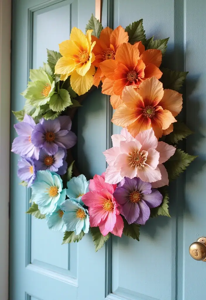 29 DIY Paper Wreath Designs That Add Charm to Any Door - 5. Whimsical Watercolor Delight