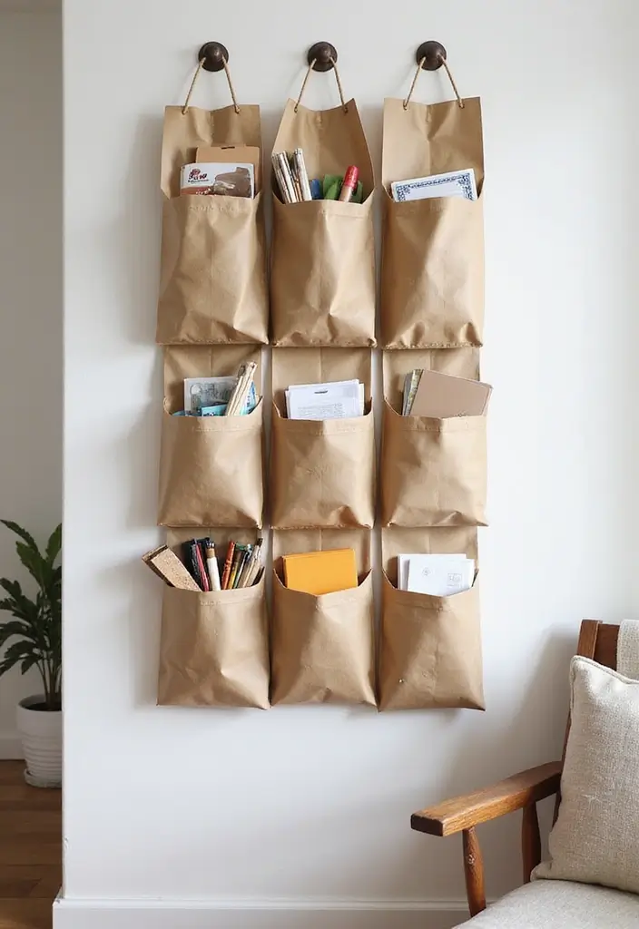 29 Paper Bag Crafts DIY Ideas That Are Stylish and Sustainable - 16. Eco-Friendly Wall Organizer