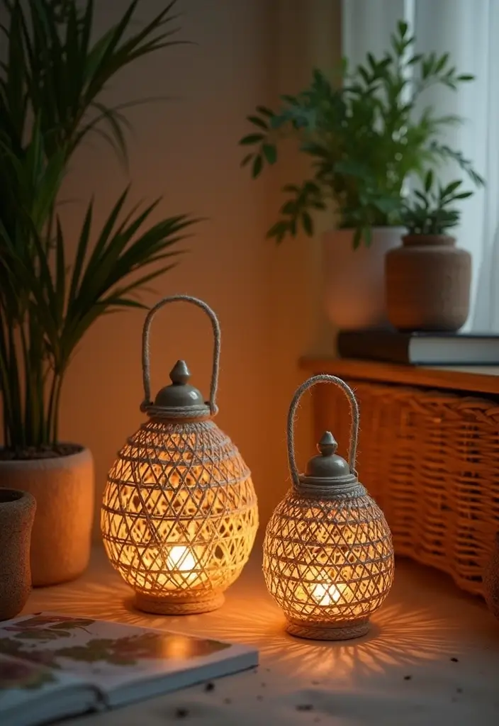 29 Paper Lantern Crafts DIY Ideas to Light Up Your Evenings - 11. Twine-Wrapped Lanterns